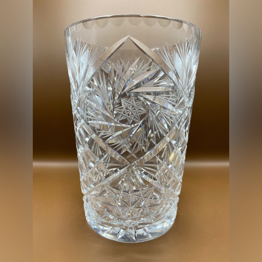 Vintage Cut Crystal Pineapple Pinwheel Flower Vase 7"